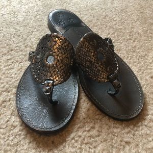 Jack Rogers Gun Metal Medallion Sandals